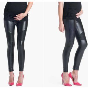 PREGGO LEGGINGS ROCKSTAR MAMACITA MATERNITY FAUX LEATER BLACK LEGGINGS sz S